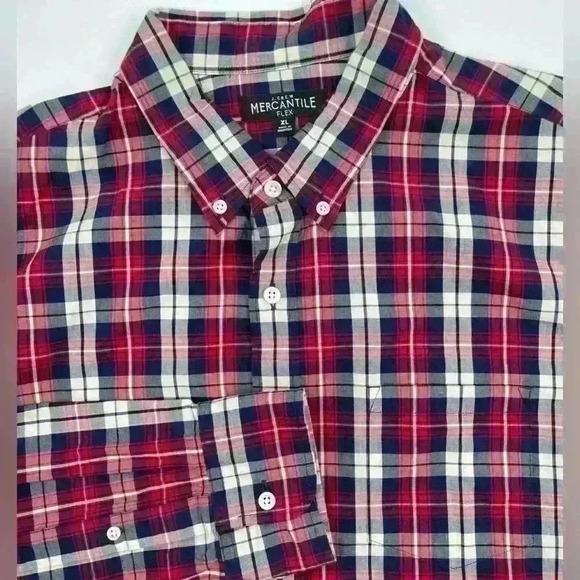 J Crew Mercantile Men's Flex XL Button Down Shirt Plaid Red Blue Cream White - Picture 6 of 10
